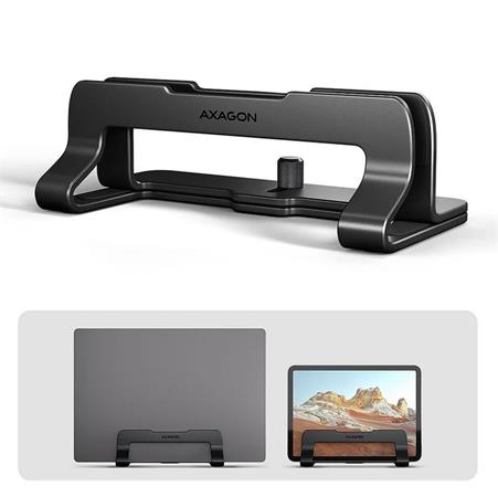 AXAGON STND-VB vertikální hliníkový stojan na notebook 10"-17.3" nastavitelný rozestup, černý