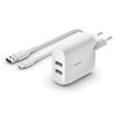 Belkin BOOST CHARGE™ Duální 24W USB-A nástěnná nabíječka + 1m USB-C kabel, bílá