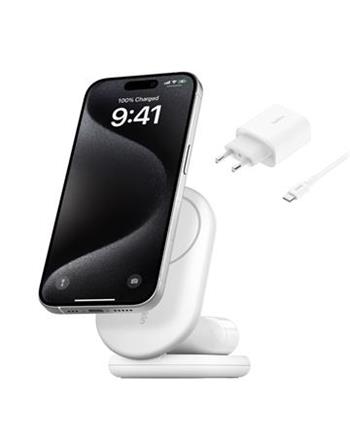 Belkin BOOST CHARGE™ Qi2 15W 2v1 Magnetický nabíjecí stojan, skládací, bílá