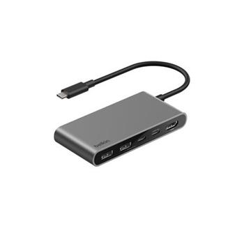 Belkin CONNECT 5v1 USB-C hub s dvojitým USB-C portem – stříbrný