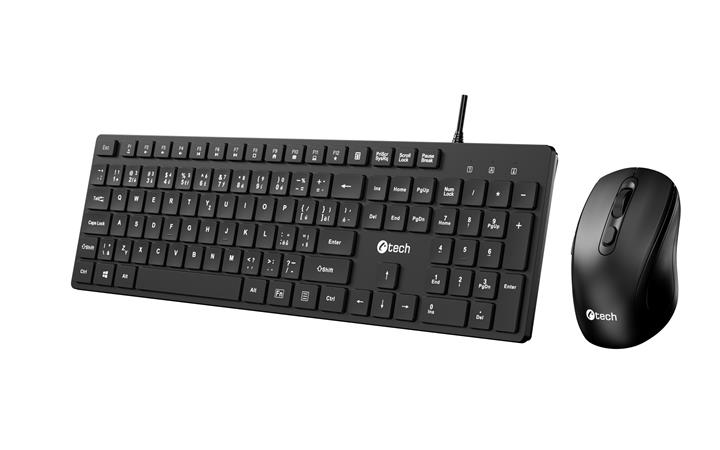 C-TECH KBM-108, drátový combo set s myší, multimediální,nízkoprofilové klávesy, USB, CZ/SK