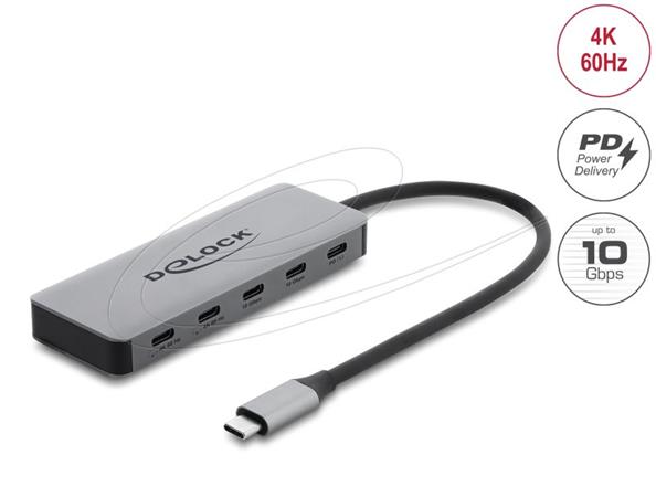 Delock 2 portový Hub USB 10 Gbps a 2 porty USB-C™ 4K s PD 3.0 100 W