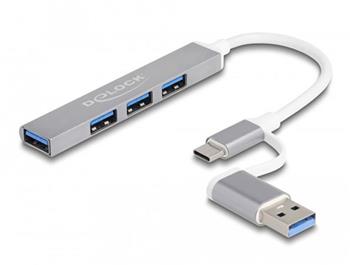Delock 4 portový tenký USB Hub s USB Type-C™ nebo USB Typu-A na 3 x USB 2.0 Typ-A samice + 1 x USB 5 Gbps Typ-A samice