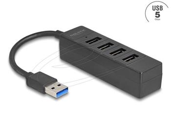 Delock 4 portový USB Hub, USB 5 Gbps, se 4 x zásuvkovými porty USB Typ-A, černý