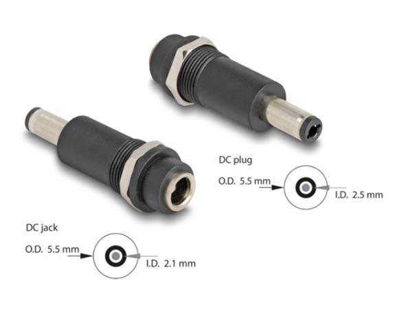 Delock Adaptér DC 5,5 x 2,1 mm samice na stejnosměrný konektor 5,5 x 2,5 mm