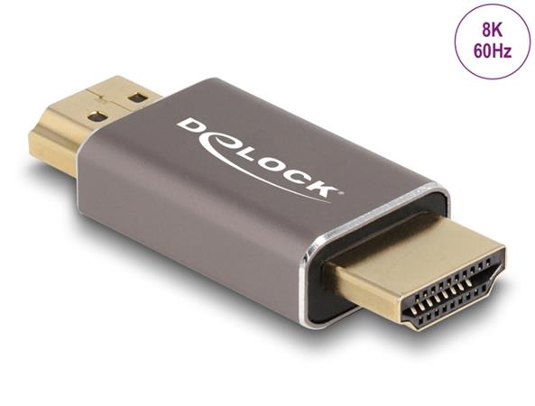 Delock Adaptér HDMI, ze zástrčky na zástrčky, 8K 60 Hz, šedá kovová