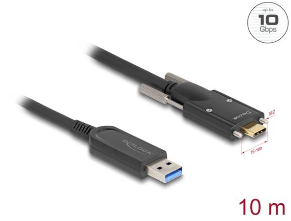 Delock Aktivní optický kabel USB 10 Gbps-A samec na USB Type-C™ samec se šrouby po stranách 10 m