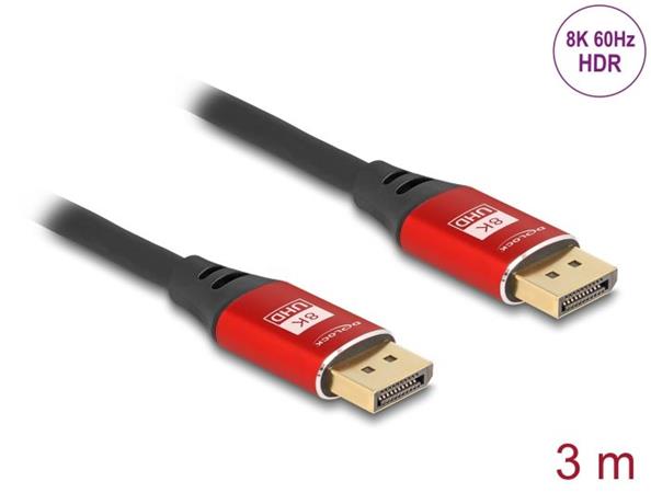 Delock DisplayPort kabel 8K 60 Hz 3 m červený kovový