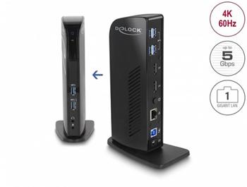 Delock Dokovací stanice USB, duální DisplayPort, 4K / USB 3.2 / LAN / Audio (Displaylink)