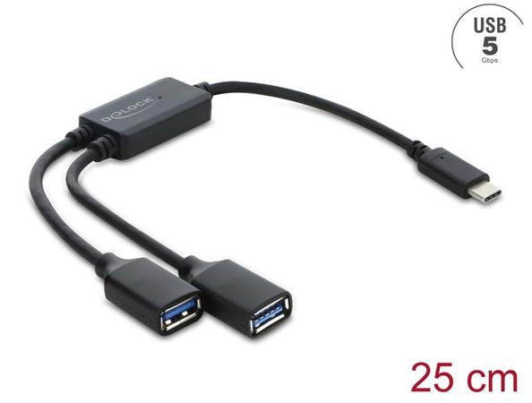 Delock Dvouportový kabelový rozbočovač USB 5 Gbps Typ-A s konektorem USB Type-C™, 25 cm