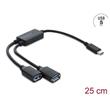 Delock Dvouportový kabelový rozbočovač USB 5 Gbps Typ-A s konektorem USB Type-C™, 25 cm