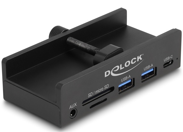 Delock Externí 3 portový rozbočovač USB 5 Gbps, 2 x USB Typ-A, 1 x USB Type-C™ a čtečka karet se 2 sloty