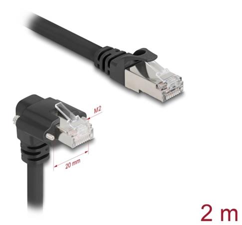 Delock Kabel kamery GigE se zástrčkou RJ45, pravoúhlý 90°, se šrouby, na zástrčku RJ45, Cat.6, S/FTP, 2 m, černý