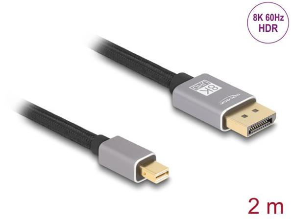 Delock Kabel mini DisplayPort na DisplayPort 8K 60 Hz 2 m šedá kovová bez západky