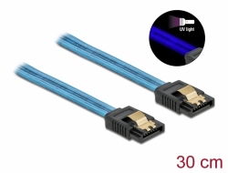 Delock Kabel SATA 6 Gb/s s UV zářivým efektem, modrý, 30 cm