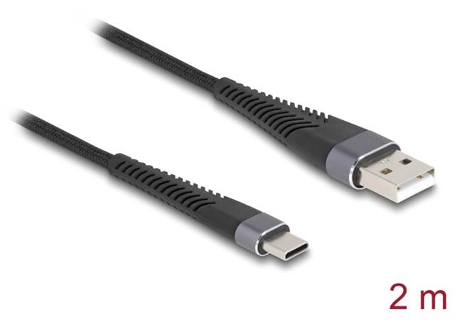 Delock Kabel USB 2.0 ze zástrčky USB Typ-A na zástrčku USB Type-C™, s prodlouženou ochranou proti ohybu, 2 m