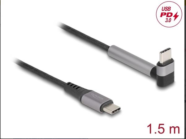 Delock Kabel USB 2.0 ze zástrčky USB Type-C™ na zástrčku, pravoúhlý, s funkcí stojanu, PD 3.0, 60 W, 1,5 m