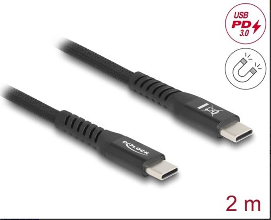 Delock Kabel USB 2.0 ze zástrčky USB Type-C™ na zástrčku, s magnetickým textilním pláštěm, PD 3.0, 60 W, 2 m