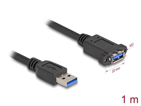 Delock Kabel USB 5 Gbps, ze zástrčkového rozhraní USB Typu-A na zásuvkové rozhraní USB Typu-A, k instalaci, 1 m, černý