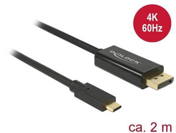 Delock Kabel USB Type-C™ samec > Displayport samec (DP Alt Mód) 4K 60 Hz 2 m černý