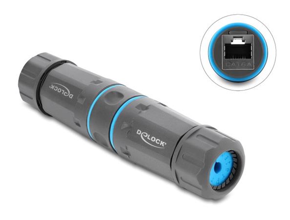 Delock Kabelový konektor ze zásuvky RJ45 na zásuvku RJ45, Cat.6A, se závitem M23.5 x 1,5 mm, s prachotěsností a vodotěsn