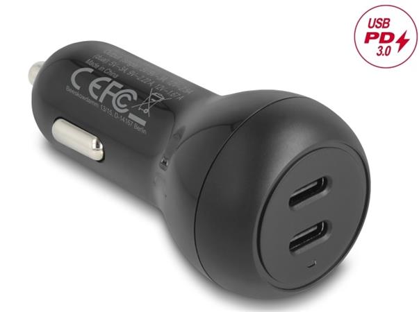 Delock Nabíječka do auta, 2 x USB Type-C™ PD 3.0, o výkonu 40 W