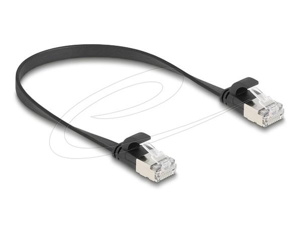 Delock Plochý patch kabel RJ45 zástrčka na zástrčku Cat.6A U/FTP 0,25 m, černý