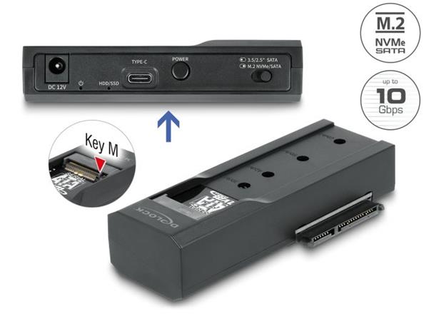 Delock Převodník USB Type-C™ pro 1 x SSD M.2 nebo 1 x SATA SSD / HDD