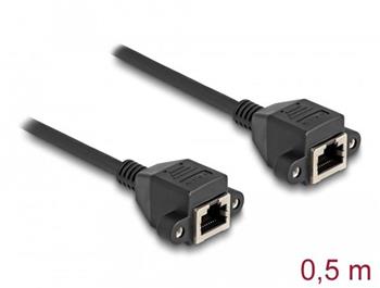 Delock Prodlužovací kabel RJ50 ze zásuvky na zásuvku, S/FTP, 0,5 m, černý