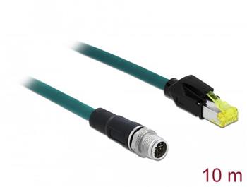 Delock Síťový kabel M12, 8 pin, s kódováním X, na zástrčku RJ45 Hirose, PUR (TPU), 10 m