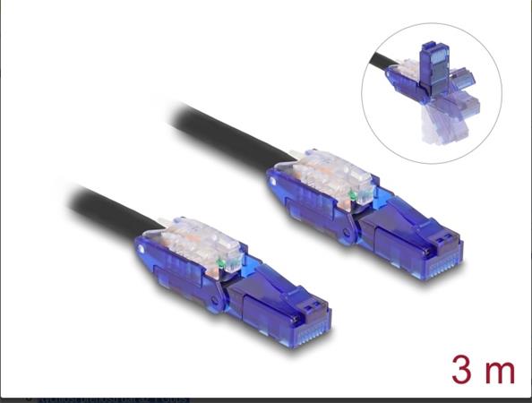 Delock Síťový kabel RJ45, Cat.6, UTP, s výklopnými zástrčkovými konektory (180°), 3 m