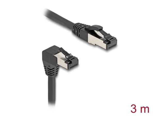 Delock Síťový kabel RJ45 Cat.8.1 S/FTP, zalomený dolů o 90° / přímý, 3 m, černý