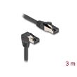 Delock Síťový kabel RJ45 Cat.8.1 S/FTP, zalomený dolů o 90° / přímý, 3 m, černý