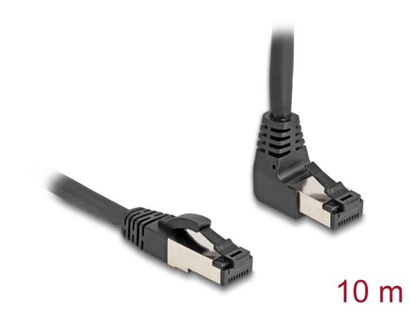 Delock Síťový kabel RJ45 Cat.8.1 S/FTP, zalomený nahoru o 90° / přímý, 10 m, černý