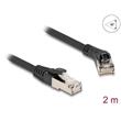 Delock Síťový kabel RJ45 Cat.8.1 S/FTP, ze zástrčky zalomené doprava 45° na přímou zástrčku, až 40 Gbps, 2 m, černý