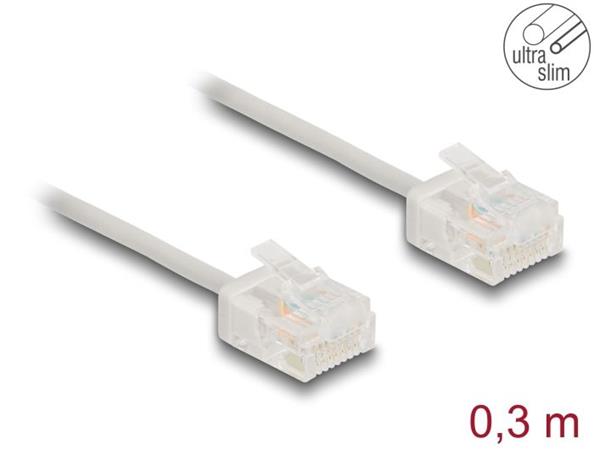 Delock Síťový kabel rozhraní RJ45 Cat.6, UTP Ultra Slim, 0,3 m, šedá s krátkými zástrčkami