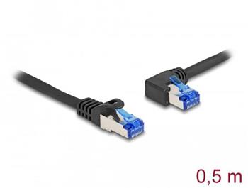 Delock Síťový kabel rozhraní RJ45 Cat.6A, S/FTP, přímý / levý pravoúhlý, 0,5 m, černý