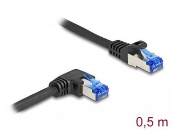 Delock Síťový kabel rozhraní RJ45 Cat.6A, S/FTP, přímý / pravý pravoúhlý, 0,5 m, černý