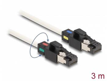 Delock Síťový kabel ze zástrčky RJ45 na zástrčku Cat.6A, S/FTP, s otočnými barevnými příchytkami, 3 m, bílá
