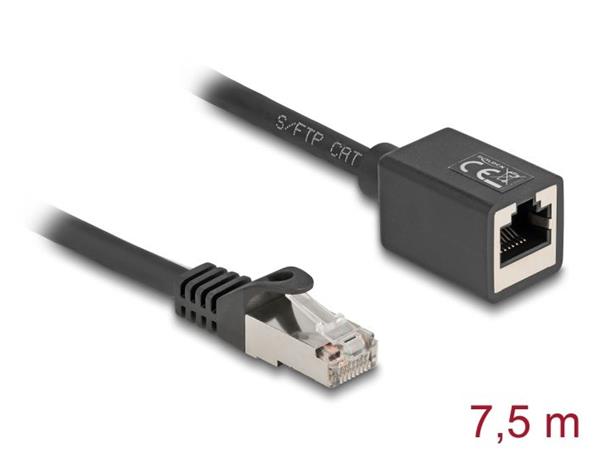 Delock Síťový prodlužovací kabel ze zástrčky RJ45 na zásuvku RJ45, Cat.6A, S/FTP, 7,5 m, černý