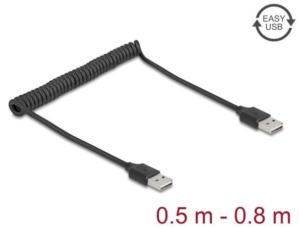 Delock Stočený kabel EASY-USB 2.0 ze zástrčky Typ-A na zástrčku EASY-USB Typ-A, 0,5 m až 0,8 m, černý