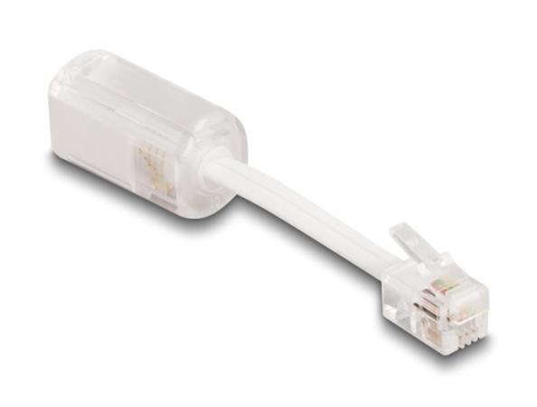 Delock Telefonní kabel ze zástrčky RJ10 na zásuvku RJ10, se spojovacím kabelem, 30 mm, průhledný / bílý