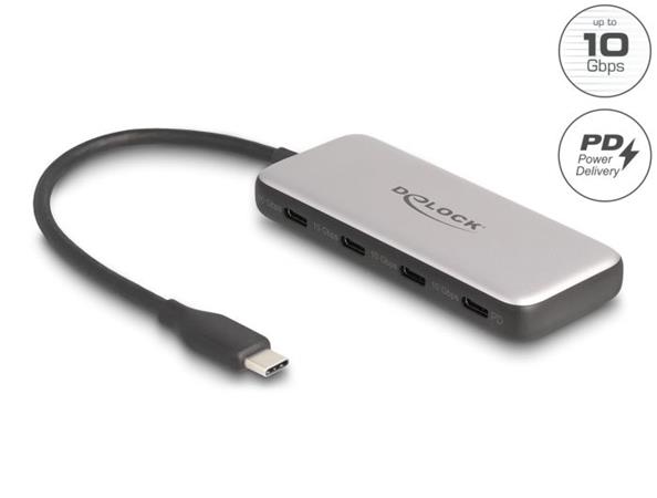 Delock USB 10 Gbps Hub, USB Type-C™ se 4 x zásuvkami USB Type-C™ a PD 85 W