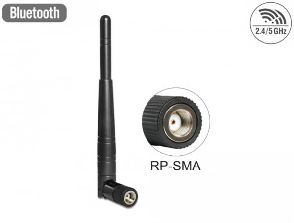 Delock WLAN 802.11 ac/a/h/b/g/n anténa RP-SMA samec 3 dBi všesměrová s otočným kloubem černá