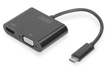DIGITUS Adaptér USB typu C na HDMI + VGA 4K/30 Hz / Full HD 1080p, černý