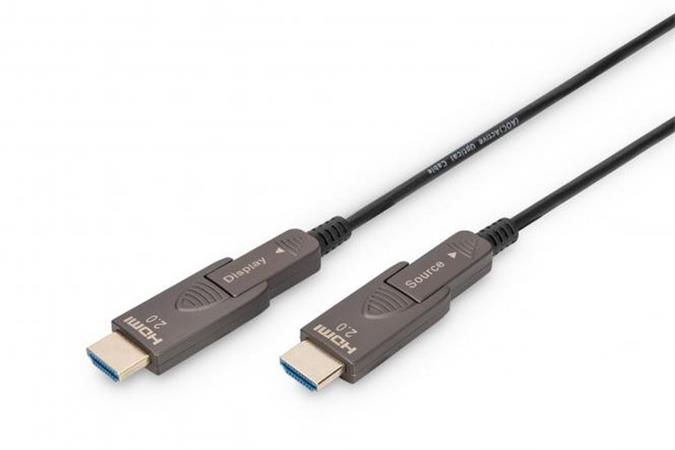 Digitus Aktivní optický HDMI propojovací kabel, typ A, odnímatelný samec/samec, 30,0 m, Ultra HD, 4K@60 Hz, zlatý, bl