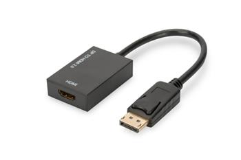 Digitus kabelový sdaptér DisplayPort, DP - HDMI typ A M/F, 0,2 m, se zámkem, HDMI 2.0, akt., zlatý, černý
