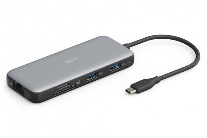Digitus USB-C dokovací stanice, 7 portů: 1× HDMI, 3× USB 3.2 Gen 2, 1× RJ45, 1× SD, 1× MicroSD, 1× PD