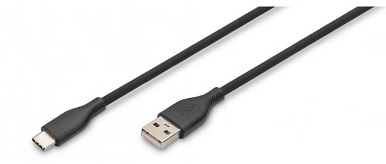 Digitus USB-C Silicone charging cable, USB-A - USB-C 2m, USB 2.0, 60W, black