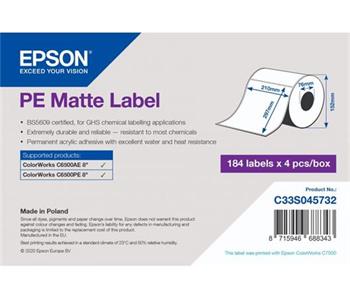 EPSON PE Matte Label - Die-Cut Roll: 210mm x 297mm, 184 labels